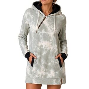 Ampersand Avenue Green White Black Tie Dye Double Hood Hoodie Women's XS